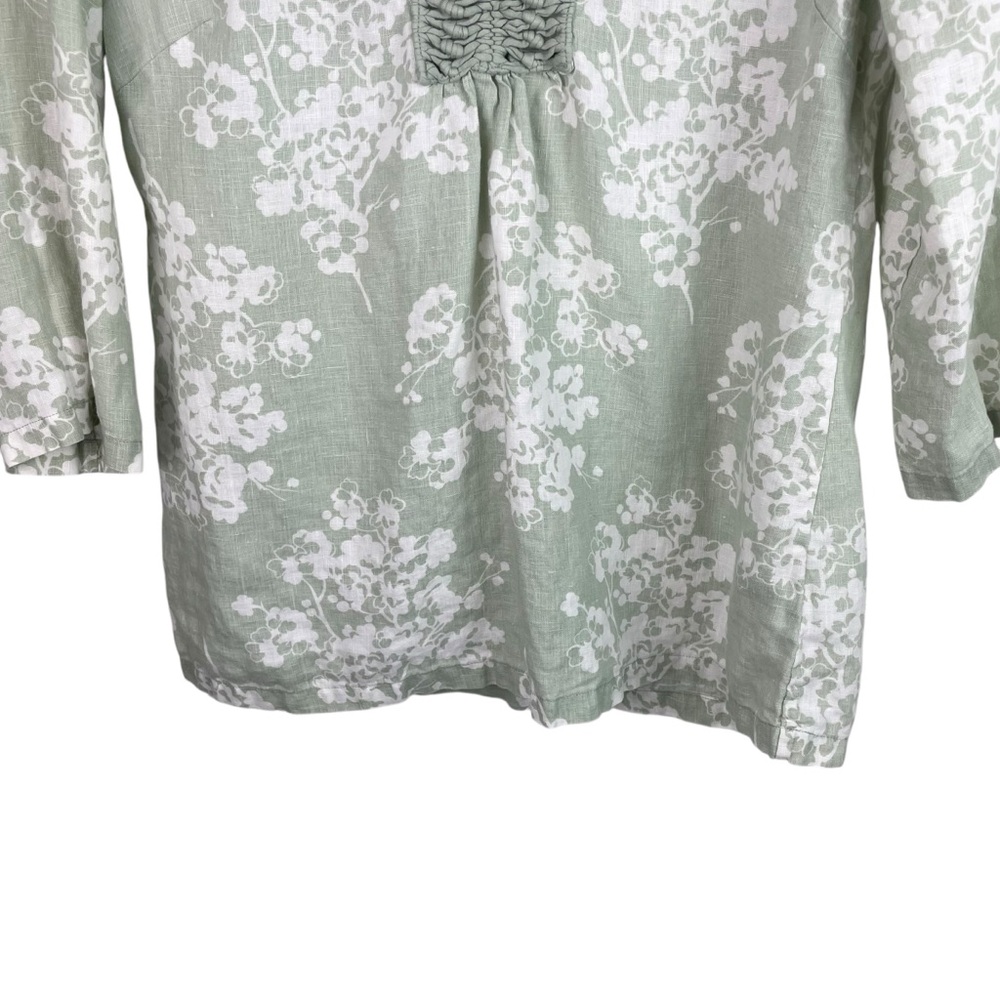 Boden | Sage Green White Floral Linen Split Neck Blouse - Picture 3 of 9
